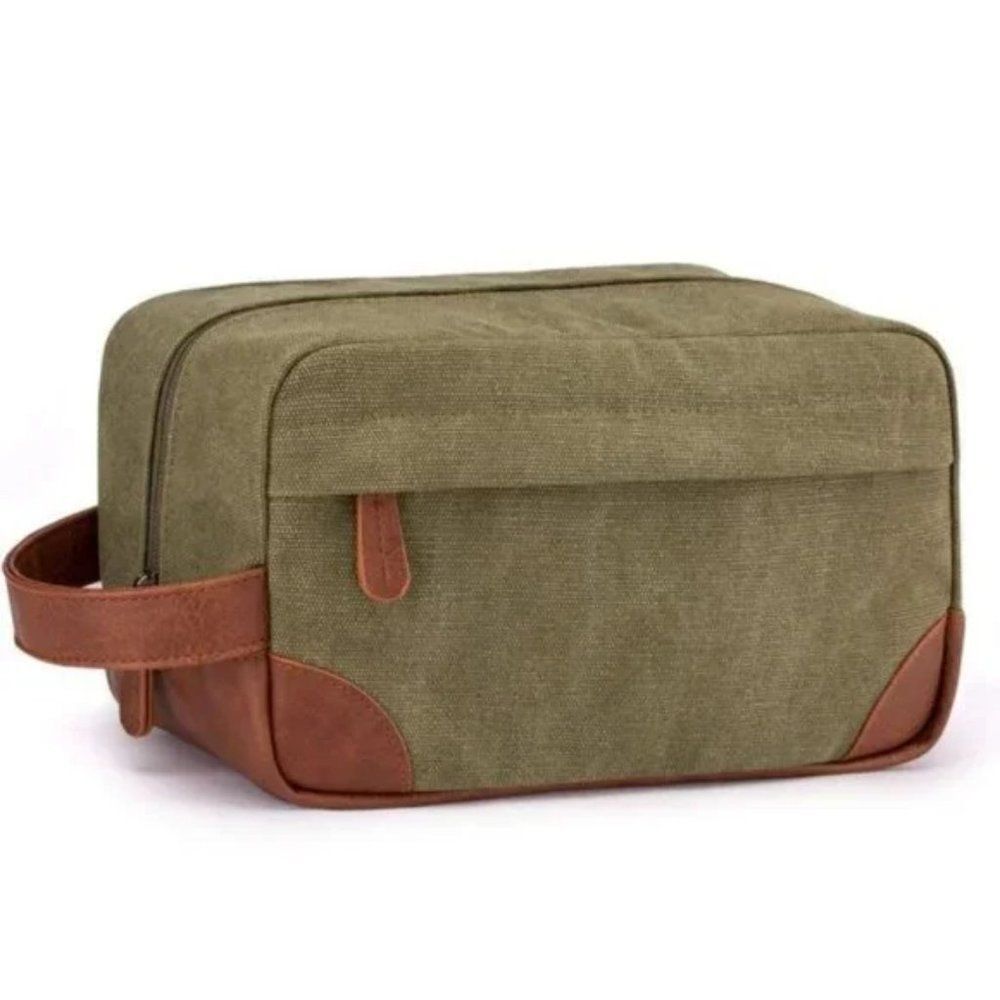 New Toiletry Bag Water Resistant Canvas Green